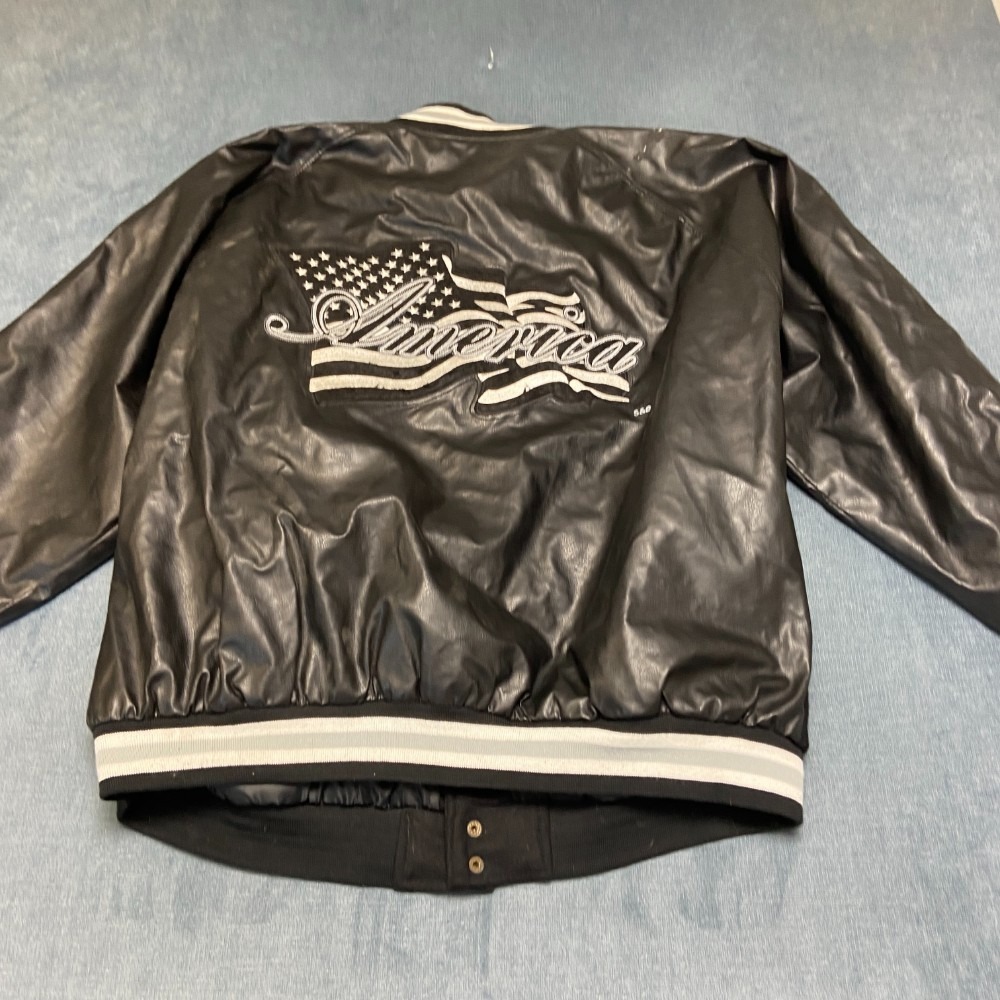 Furst Of A Kind Bomber Jacket Mens XL Black Ribbed Leather Sleeve Snap Front